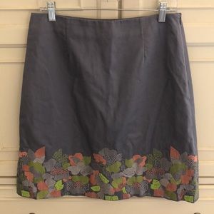 Boden Gray A-Line Embroidered Beaded Skirt